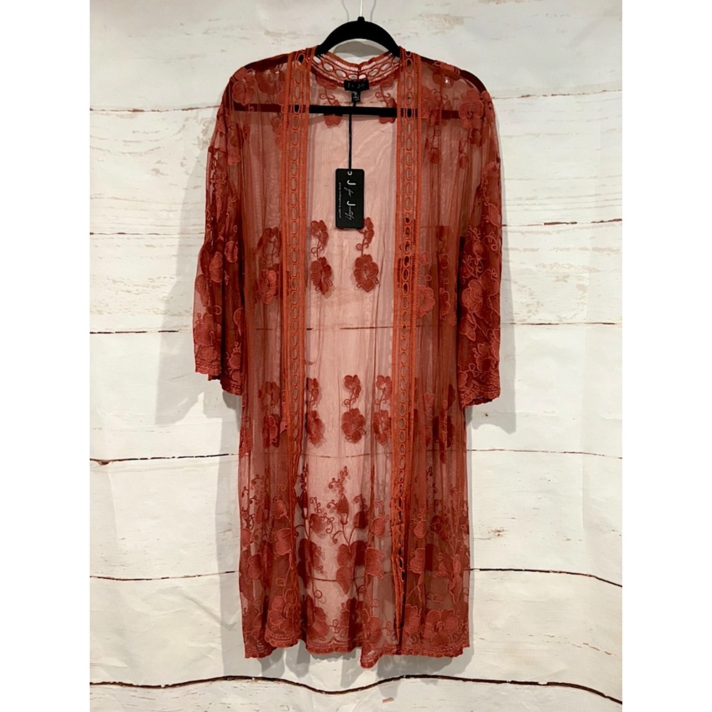 XL J for Justify Orange Sheer Cardigan